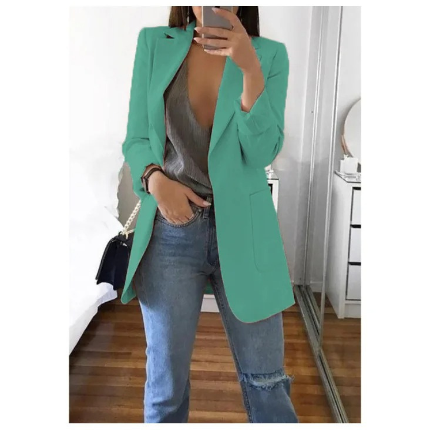 Women's Printed Double-Breasted Blazer - Ideal for Professional Wear