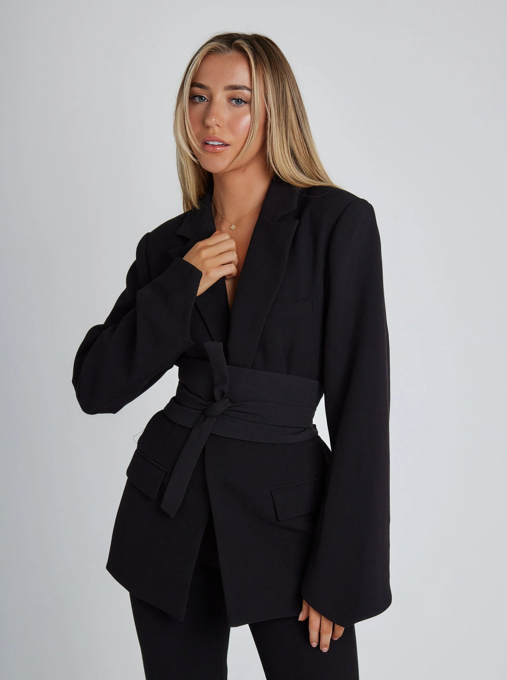 Waist-Defined Blazer with Belt