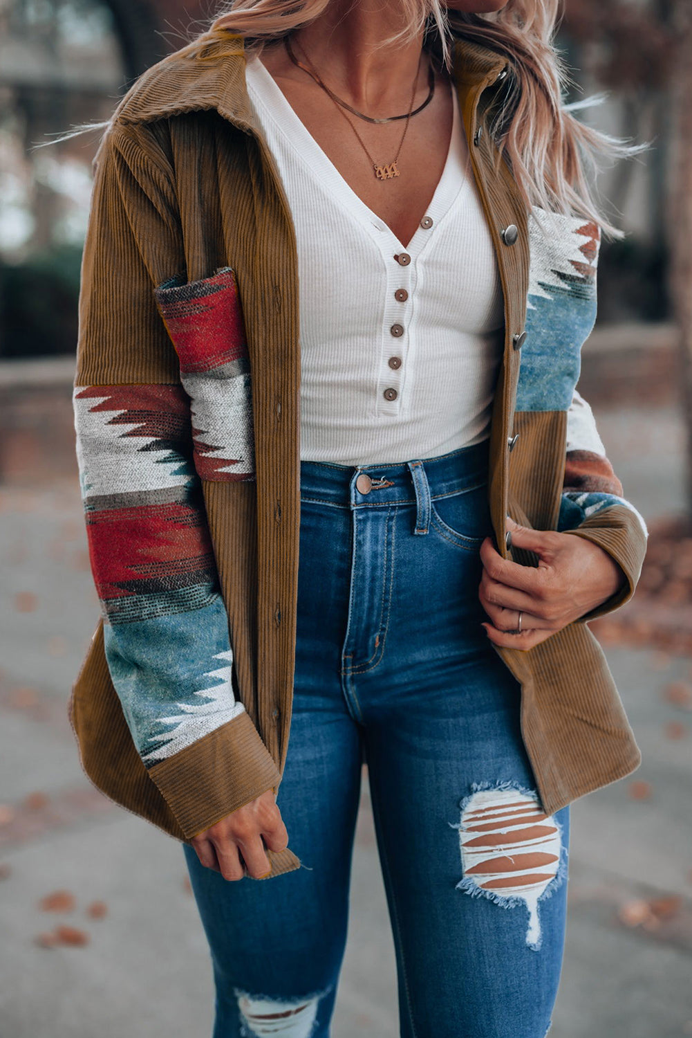 Aztec Print Corduroy Jacket