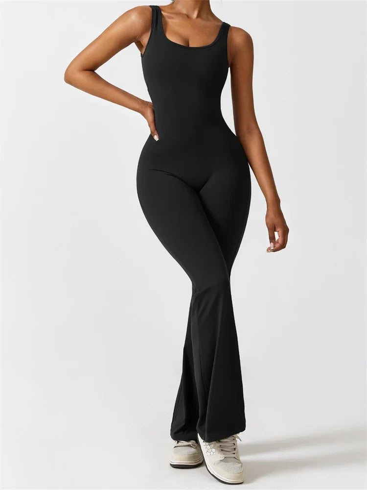 Flared Leg Sleeveless Jumpsuit with Cut-Out Back