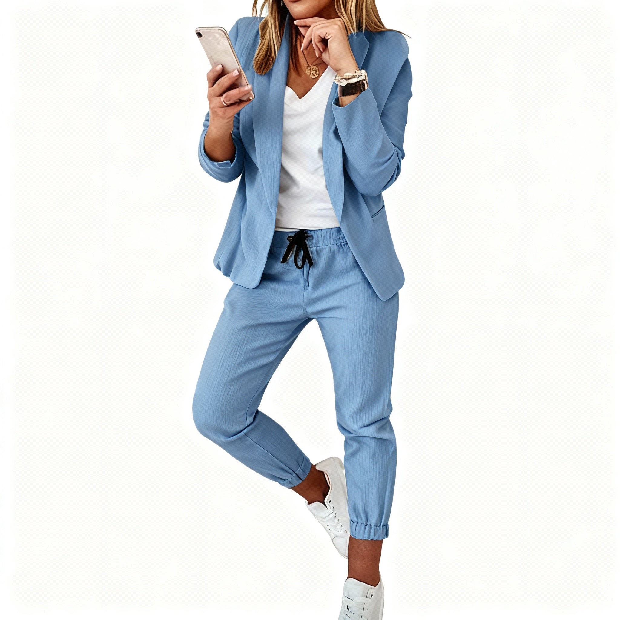 Chic Women's Blazer and Jogger Set – Coordinated Blazer and Pant Ensemble