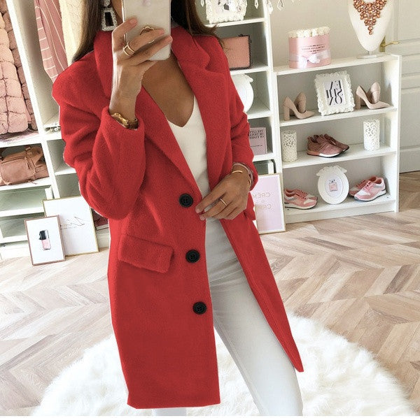 Women's Double-Breasted Wool Coat with Notched Collar